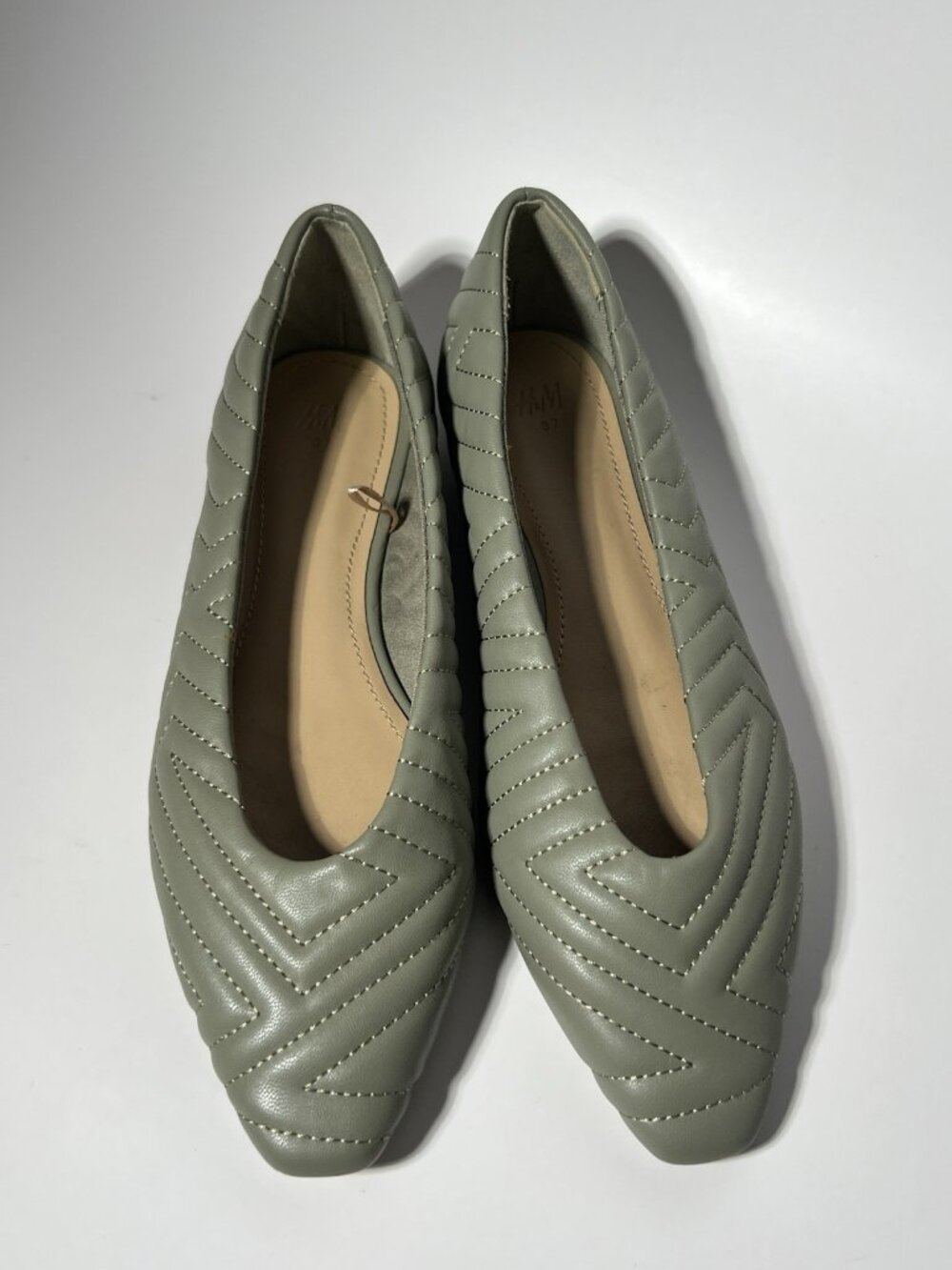 H&M Sage Green Quilted Ballet Flats Women’s EU 37 US 6.5 Square Toe